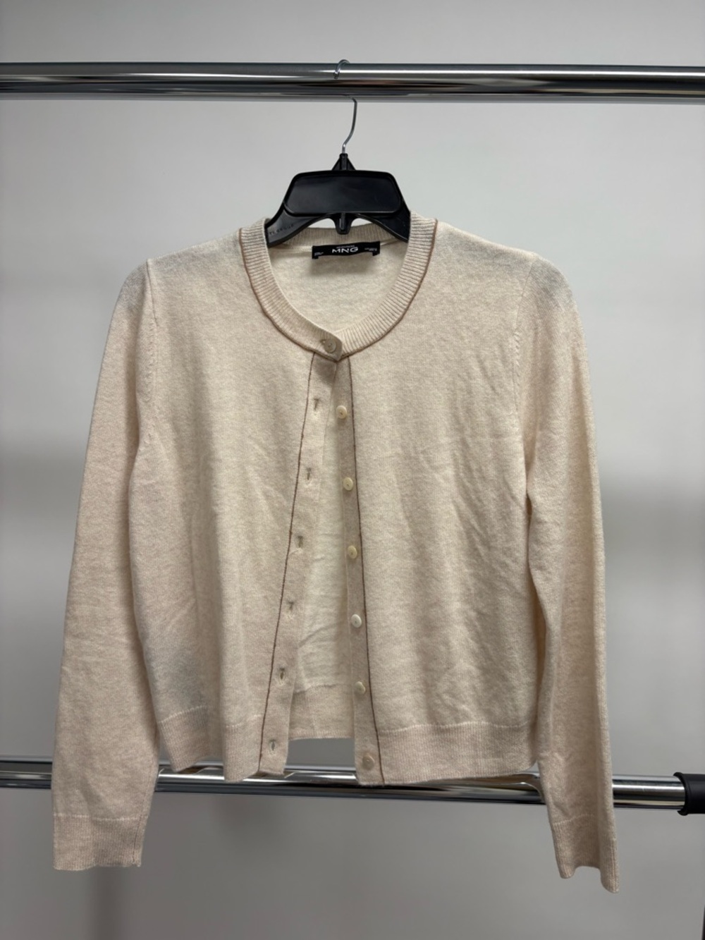 Mango Wool Cardigan with Decorative Stitching - Cream